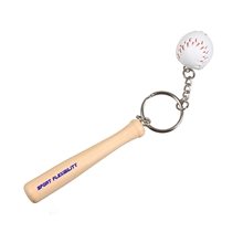 3/4 (Ball) 3 Length (Bat) Leatherette Baseball Real Wood Bat Keychain