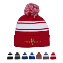 2- Tone Acrylic Rib Knit Pom Pom Beanie