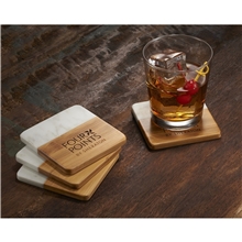 Marble and Bamboo Coaster Set