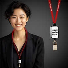 Light Up LED Lanyard with Badge Clip - Red