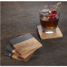 Black Marble and Wood Coaster Set