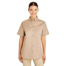Harriton Ladies Foundation Cotton Short - Sleeve Twill Shirt with Teflon