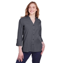 Devon Jones Ladies Crown Collection(R) Stretch Pinpoint Chambray Three - Quarter Sleeve Blouse