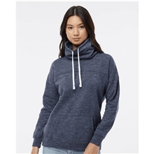 J America Ladies Melange Fleece Cowl Neck Sweatshirt