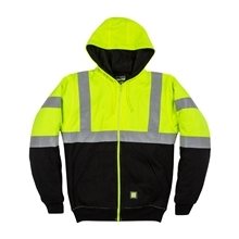 Berne Mens Hi - Vis Class 3 Color Block Full - Zip Hooded Sweatshirt