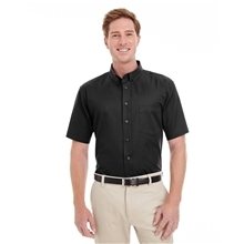 Harriton Mens Foundation Cotton Short - Sleeve Twill Shirt with Teflon