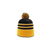 Striped Beanie With Cuff Pom - Colors
