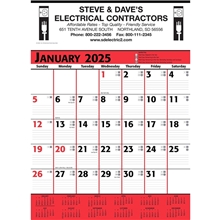 Commercial Planner Wall Calendar Red Black 2025, 1 Color Imprint