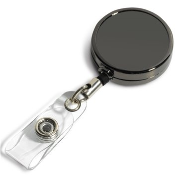Promotional 30 Cord Gunmetal Colored Solid Metal Retractable Badge Reel  and Badge Holder with Laser Imprint