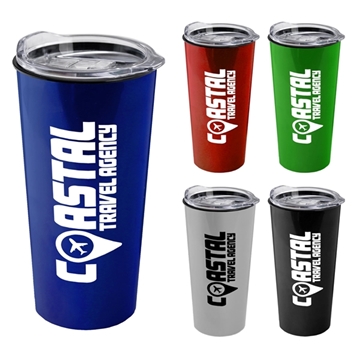The Explorer - 18 oz Metallic Travel Tumbler With Clear Slide Lid