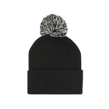 Woven Label Pom-Pom Beanie